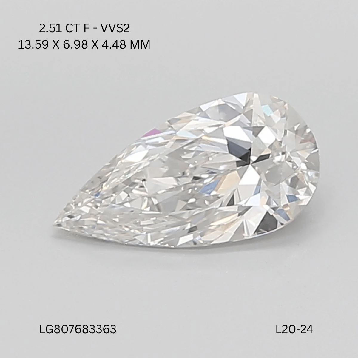2.51 ct. F/VVS2 Pear Lab Grown Diamond