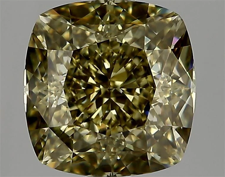 3.02 ct. Fancy Deep Brownish Greenish Yellow/VVS2 Cushion Brilliant Diamond